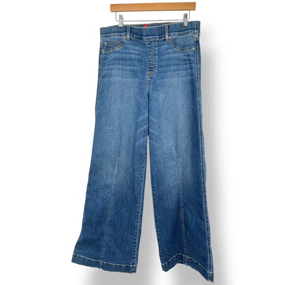 Spanx Seamed Front Wide Leg Jeans Women's XL Blue Pull-On High Waist - Picture 2 of 9